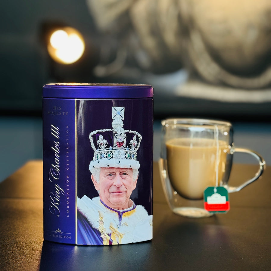 King Charles III Tea Caddy Ahmad Tea 40 English Breakfast Limited Edition Purple