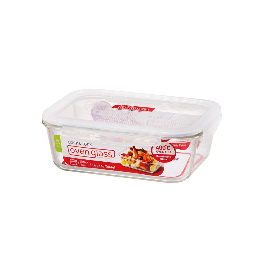 L&L Heat Resistant Glass Container Euro Rectangular 2.0L